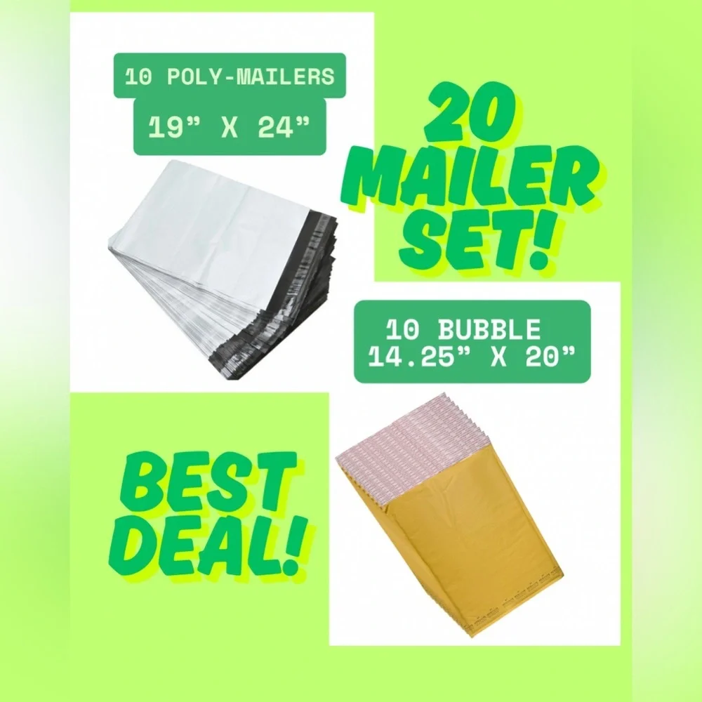 XL Kraft Eco Bubble Shipping Bags and XL Poly Bags Set of 10 each